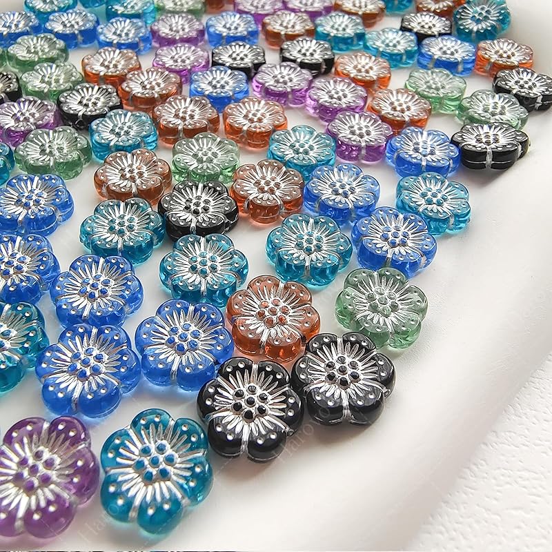 Perline di fiori Harovo, mix di perline, perline antiche, perline acriliche, perline decorative, perline, artigianato, braccialetti, orecchini, accessori, parti, 100 pezzi, colori misti x