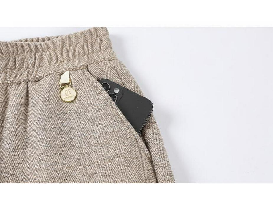 2024 Fashionable High-Waisted Woolen Pants for Middle-Aged & Elderly Women - Elastic Waist, Loose Fit, Plus Size for Autumn/Winter