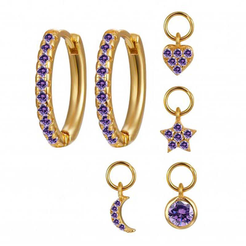 Damen 925 Silber Ohrstecker Lila Zirkon Ohrringe Creolen Lila Kristall Anhänger Ohrring Mode Hochzeits Schmuck