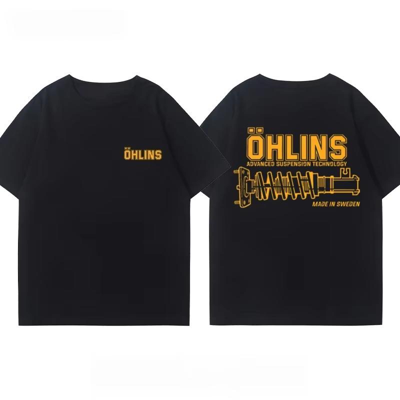 OHLINS Motorcycle Shock Absorber Modified T-shirt Clothes Casual Trendy Brand Men's Women's Car Club Crew Neck Short-sleeved Top