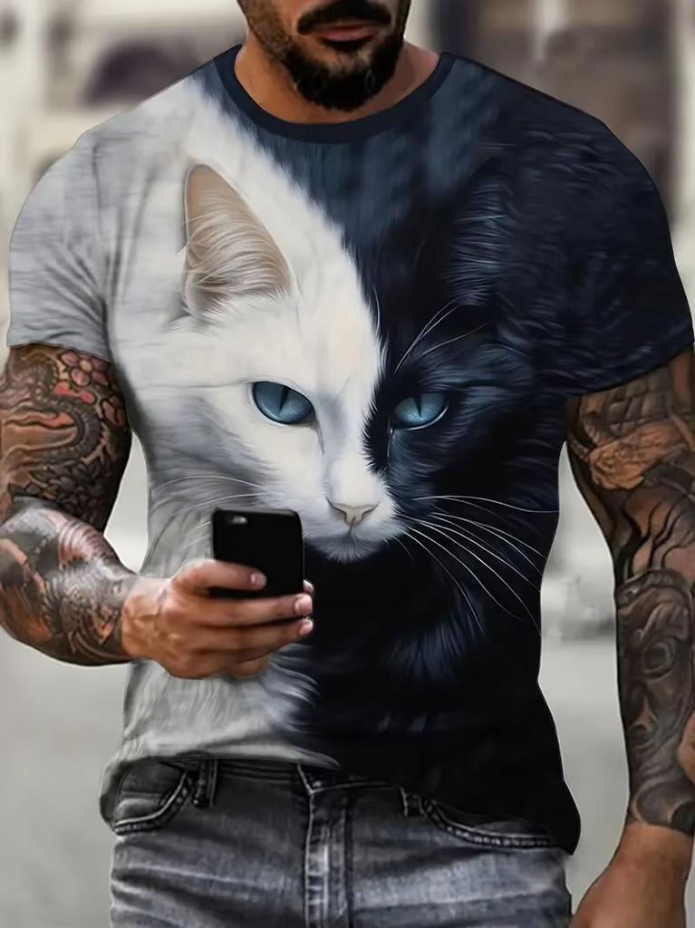 Funny Cute Cat Graphic Men's T-shirts 3D Print Men Women Short Sleeve Tee Oversized Streetwear T Shirt Casual Summer Men's Tops