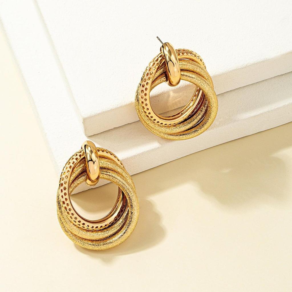 Gold-Plated Double-Layer Circle Stud Earrings for Women - Stylish and Popular Design