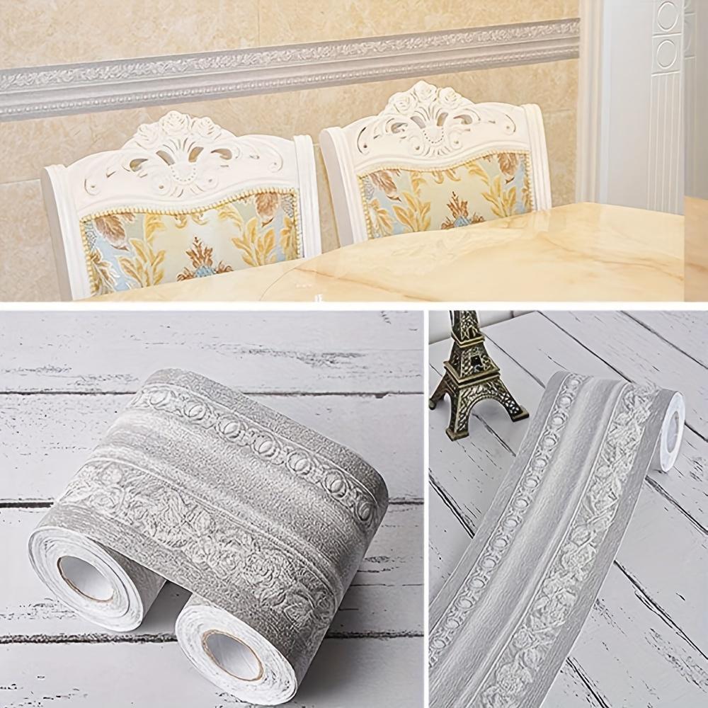 1 Rotolo Bordura Carta da Parati 3D Grigia Impermeabile Autoadesiva - Design Peel-and-Stick, Ottima per Aggiungere un Tocco Stilistico alle Piastrelle di Cucina e Bagno