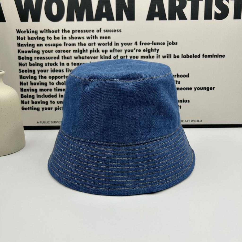 Denim bucket hat women's fashion show face small makeup sunshade sunscreen hat travel versatile niche bucket hat tide