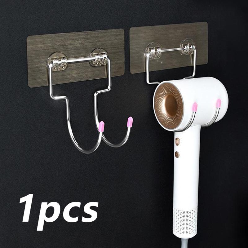 

1Pcs Stainless Steel Hair Dryer Rack Bathroom Shelf Wall Mount Nail Free Installation Corrosion Resistant Storage Stand Hook one size