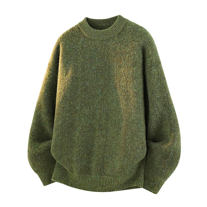 

Men s Retro Knit Plush Sweater, Round Neck, Autumn/Winter, Thick Pullover, Trendy Quality Fashion. 2XL армія зелений колір