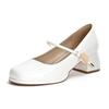 Women's Gold Patent Leather Mary Jane Shoes with Round Toe and Chunky Heel