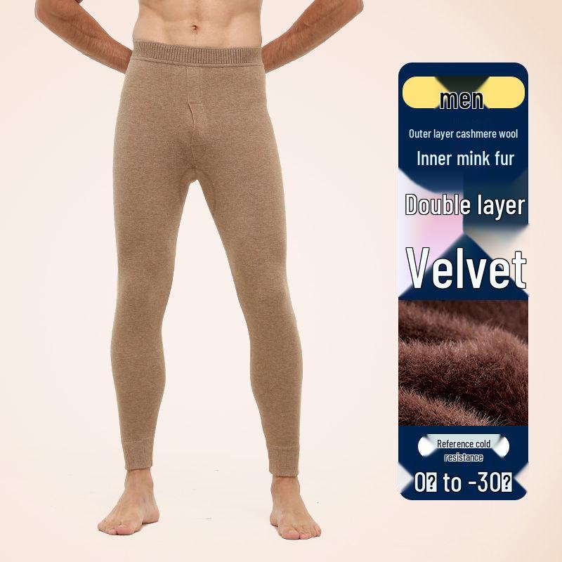 Unisex Thick Fleece-Lined Wool Pants: Warm, Slimming Base Layer with Cashmere for Winter