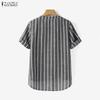 ZANZEA Women Casual V-Neck Short Sleeve Loose Stripe Blouse