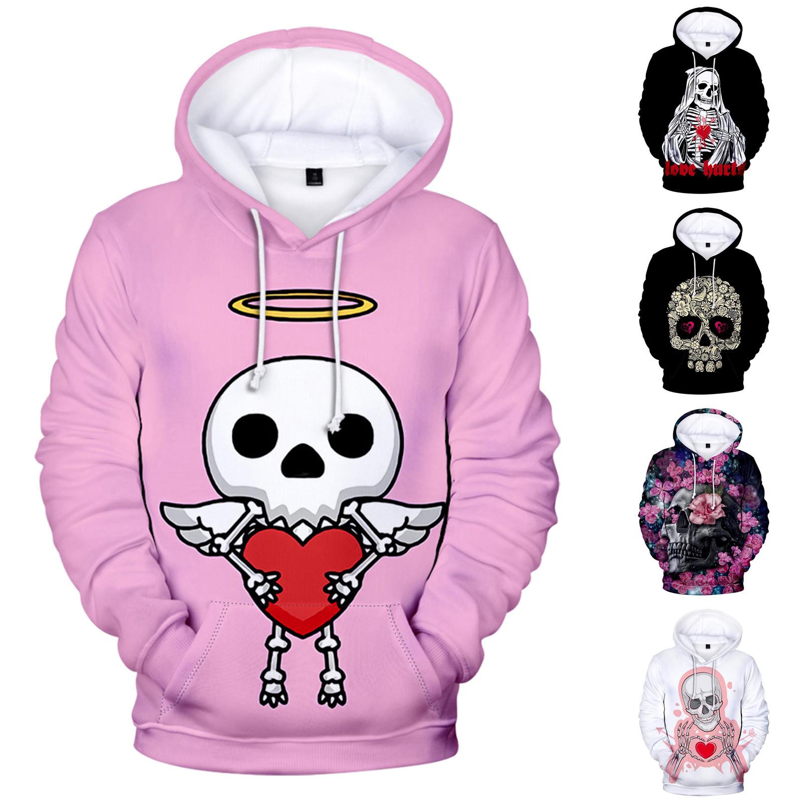

Valentine s Day Fashion Print Loose Men s And Women s Long Sleeve Hooded Sweater L