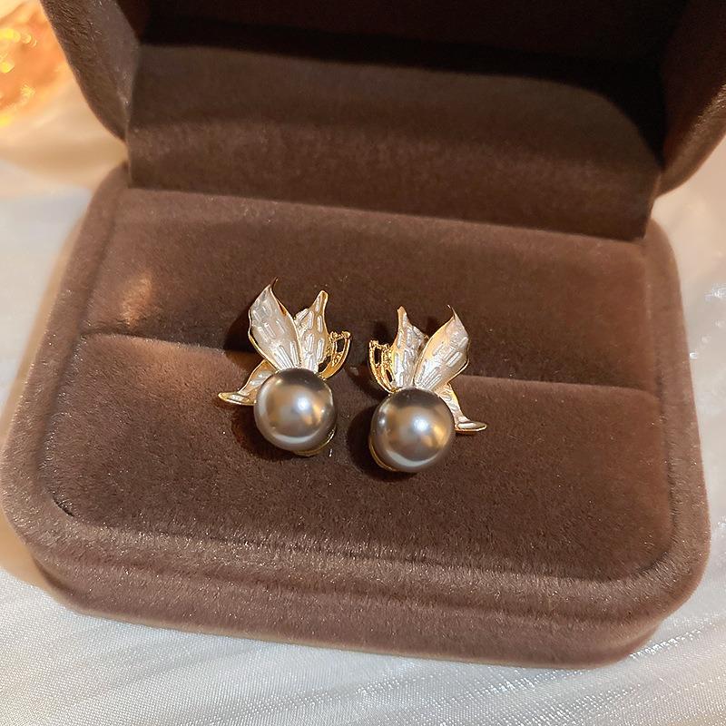 Real Gold Plated 925 Silver Needle Earrings, Natural Freshwater Pearl Flower Drop Earring, Elegant Floral Dangle Stud Earrings For Women Wedding Party
