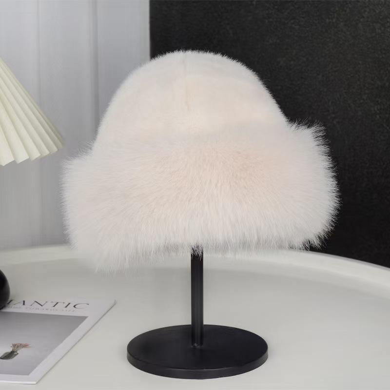 Women's Luxury Faux Mink Fur Bucket Hat - Autumn/Winter Versatile Plush Design with Large Circumference and Ear Protection.