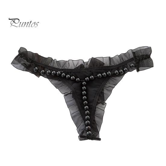 Damskie stringi ze sztucznej perły koronkowy pasek Spaghetti otwarte krocza jednokolorowe niskiej talii uwodzicielskie elastyczne gorące damskie majtki typu stringi bielizna
