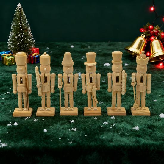 6Pcs Unpainted Nutcracker Blanks 12.5CM Wooden DIY Craft for Painting Christmas Ornament Making Kit Parent-child Art Project Supplies