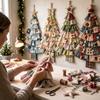 Vintage Patchwork Christmas Tree Door Hanging Handmade Hand-Sewn Oversized Fabric Christmas Tree Cozy Soft Plaid Print