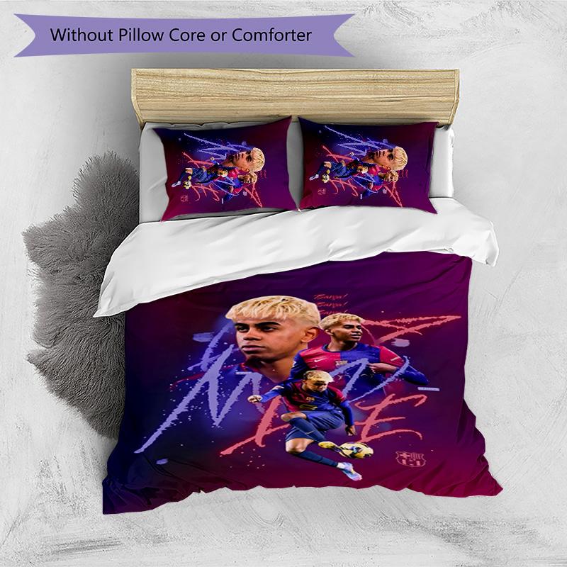 Set Lenzuola 3 Pezzi Stampato Lamine Yamal Morbido Traspirante Copripiumino Federe Set Lavabile Decorazione Camera da Letto Regalo per la Casa