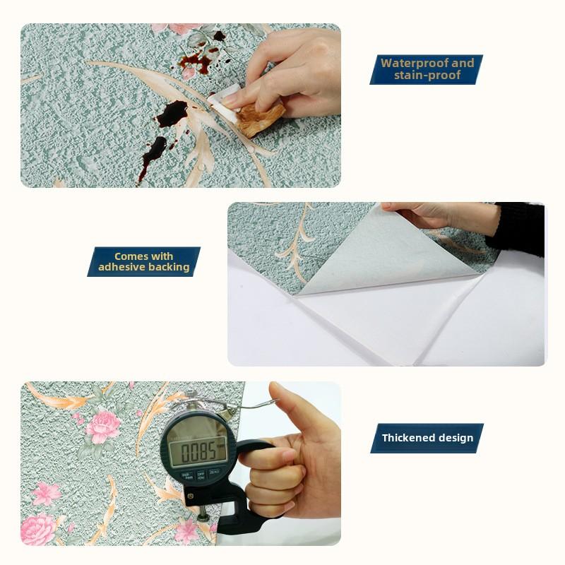 10m/20m PVC Thickened European Vintage Flower Printed Background Self-adhesive Wallpaper Renovation Stickers Hotel Home Decor