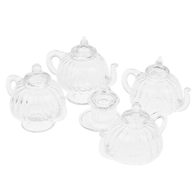 1:12 кукольных мини-стеклянных чашек с плоским дном/чайник на высоких ножках — фото 4