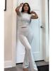 Women's Casual Workout Two-piece Set - Round Neck T-shirt & Low-waisted Flared Pants