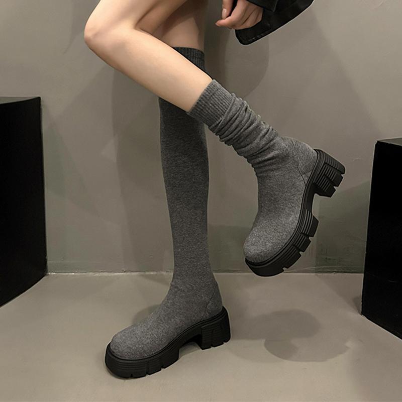 Fashion Women High Boots Platform Designer Winter Shoes Flats Over The Knee Fashion Sock Boots 2025 New Cozy Dress Chelsea Botas Mujer