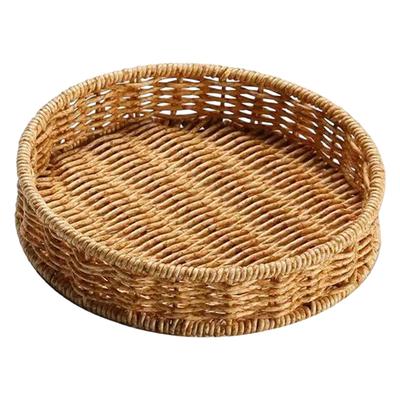 Round Serving Tray Household Decorative, Hand Woven Basket, Bread Storage Basket for Food Dessert Snacks Crackers Countertop