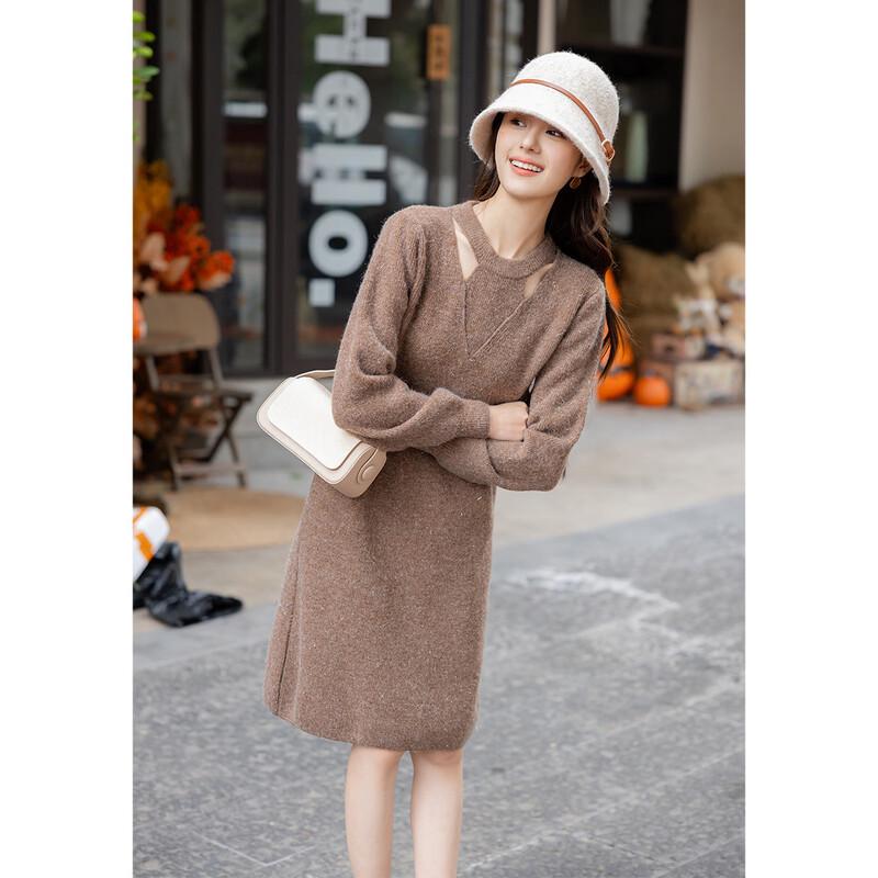 Women's Winter Waist-Cinching Knitted Sweater Dress with Belt