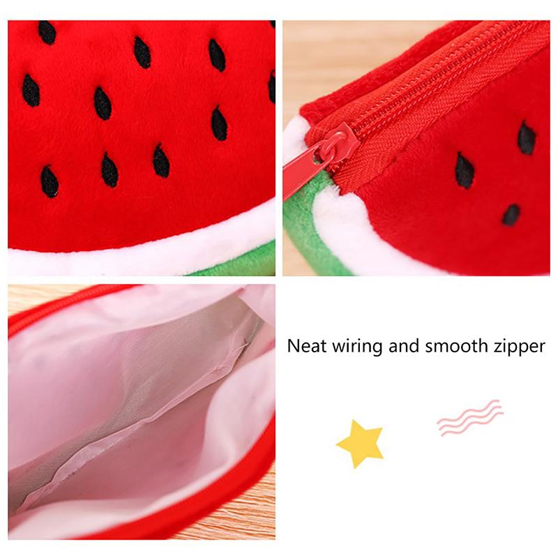 School Suppli Stationery Watermelon Pencil Case Cute Fruit Kawaii Plush Large Capacity Pencil Bag Cosmetics Case for Kids Gift
