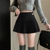 Syvent Black Pleated Mini Mini Solid High Sizes 12F001 Skirt, A-Line, Length, Color, Waist, Cute, Casual, S, M, L, XL, Women's, Spring, Summer,