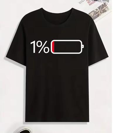 Battery Low Print Tee Shirt for Unisex Casual Short Sleeve Tshirt for Summer Spring Fall Funny Graphic Tops Streetwear As Gifts S