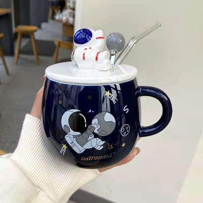 Astronaut Mug Home Office Creative Ceramic Cup Cartoon Cute Coffee Cup Spoon with Cover and Pipette