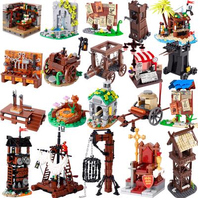 Blocos de construção MOC da cidade medieval Quadro de avisos Forno Cozinha Torre de vigia Gangsters Tenda Torre Gaiola suspensa Guilhotina Crianças K039