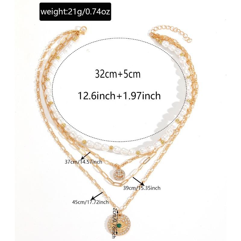 Temperament cold wind imitation pearl necklace retro light luxury diamond-encrusted smiley face devil's eye multi-layer necklace