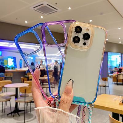 Crossbody Lanyard Gradient Clear Acrylic Case for Iphone 14 13 12 11 Pro Max Soft Tpu Edges Cover with Lana Strap Shell