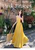 Yellow Retro French A-line Summer Dress with Square Neck and Spaghetti Straps Plus Size
