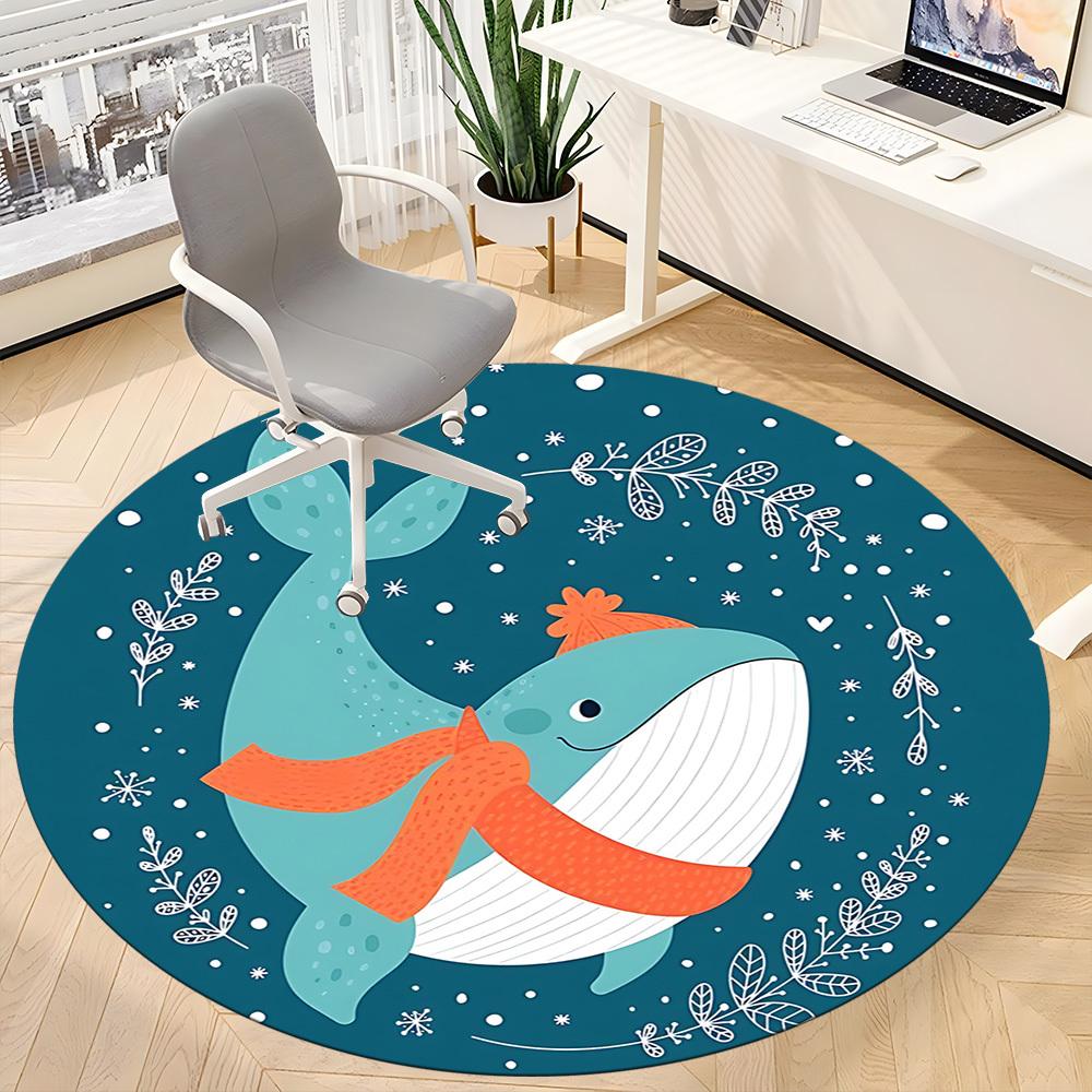 1 szt. Okrągły dywanik zimowy z wielorybem, do biura, pod krzesła biurowe, do sypialni, salonu, wystrój domu, dekoracja pokoju