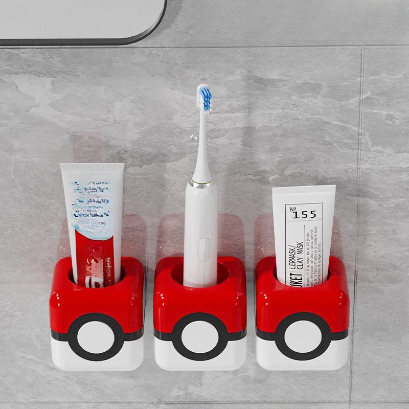 Figura Anime Pokémon Porta-Escova de Dentes Pikachu Banheiro Pasta de Dentes Escova de Dentes Prateleira Suspensa de Parede Decoração para Casa