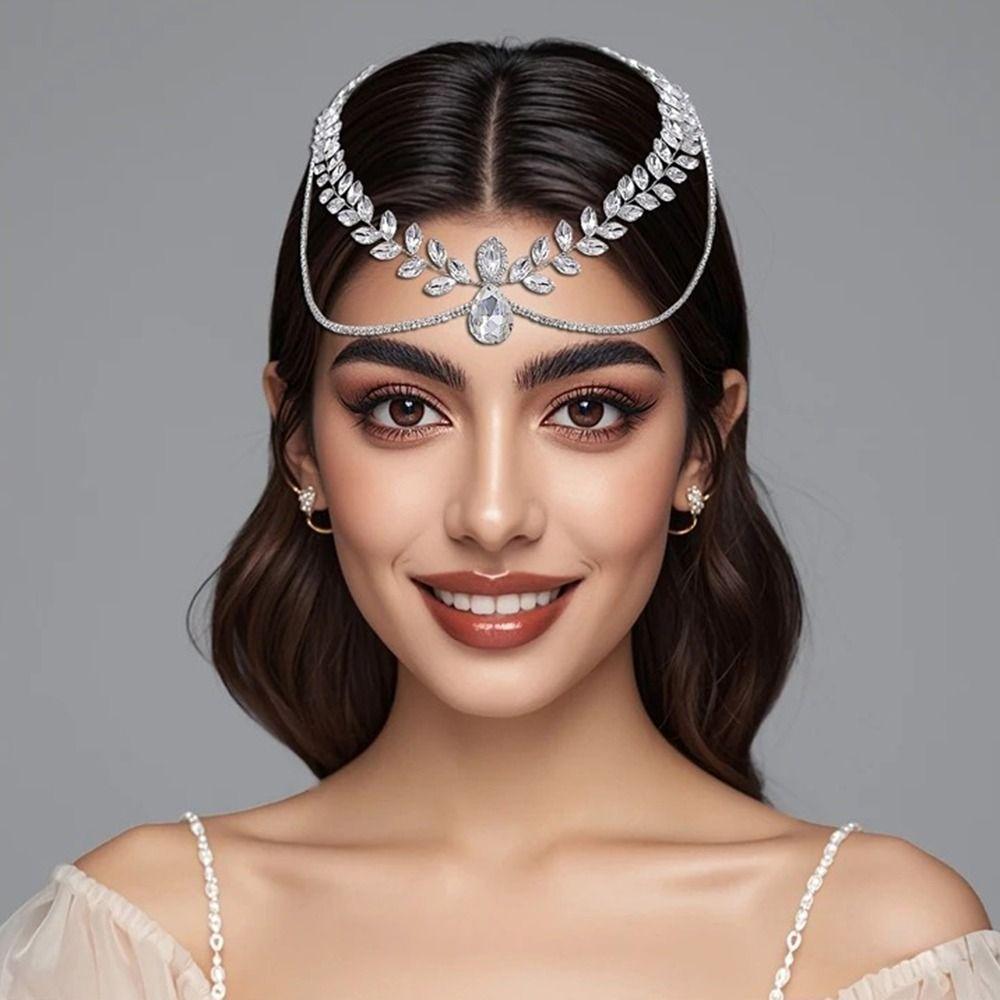 Shining Bride Forehead Head Chain Rhinestone Pageant Tiara Wedding Rhinestone Headband  Woman