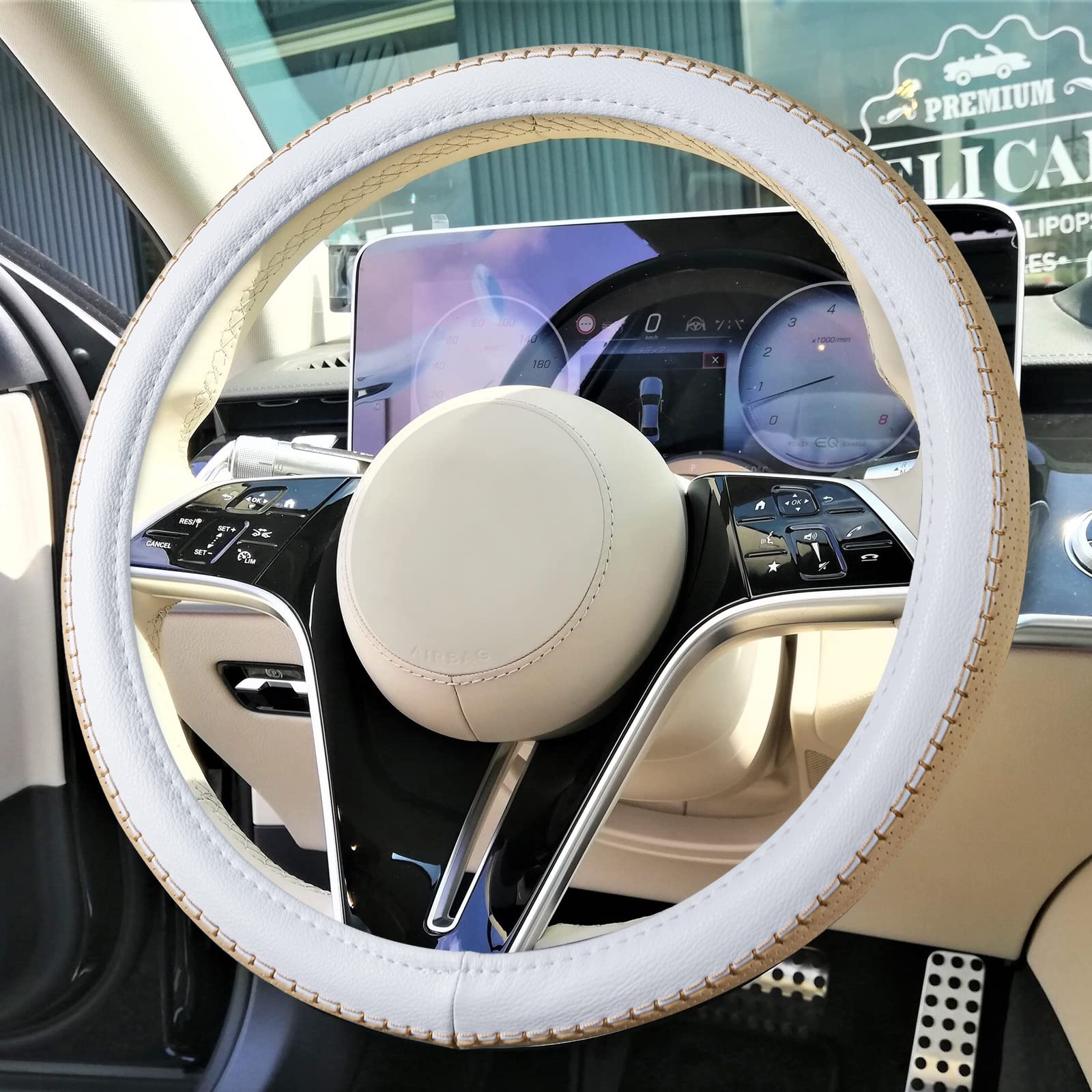 

SHIMAKYO Steering Wheel Small for Kei and Standard Comfortable to the Soft and Car Interior Suitable for All Yellow Cover, Size, Cars, Touch,