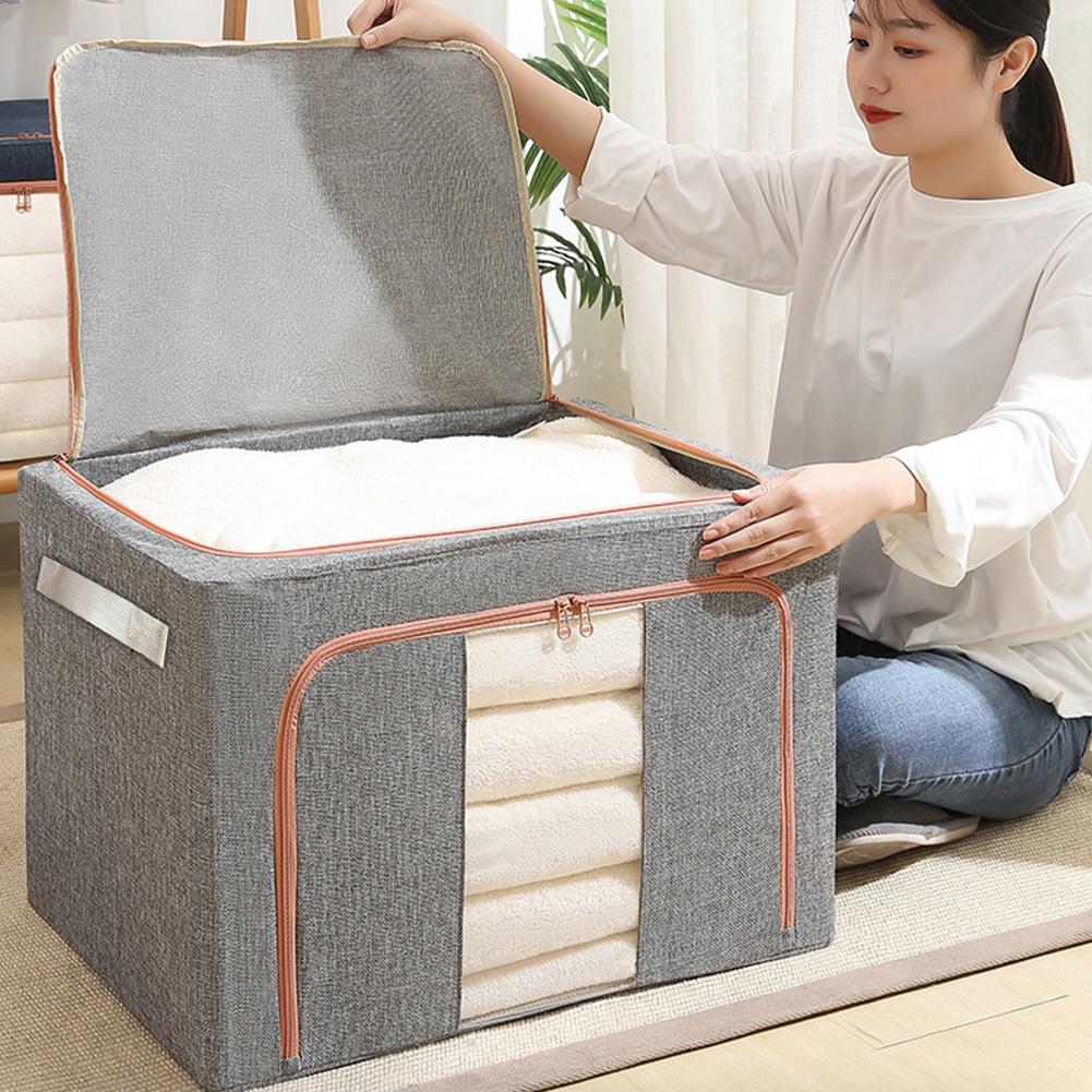 Stackable Storage Bag with Metal Frame Dustproof Storage Box 24L Capacity Quilt Blanket Closet Clothing Organizer for Home Room