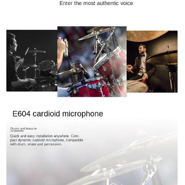 E604 Wired Dynamic Microphone Cardioid Instrument Drum Microphone with Clip Arm Mount Suitable for Drums Instruments