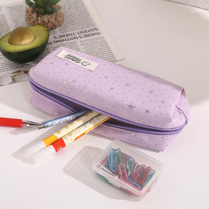 Star Dot Print Canvas Pencil Case Large Capacity Ins Aesthetic Portable Zipper Stationery Bag for Teen Girls Boys School Use