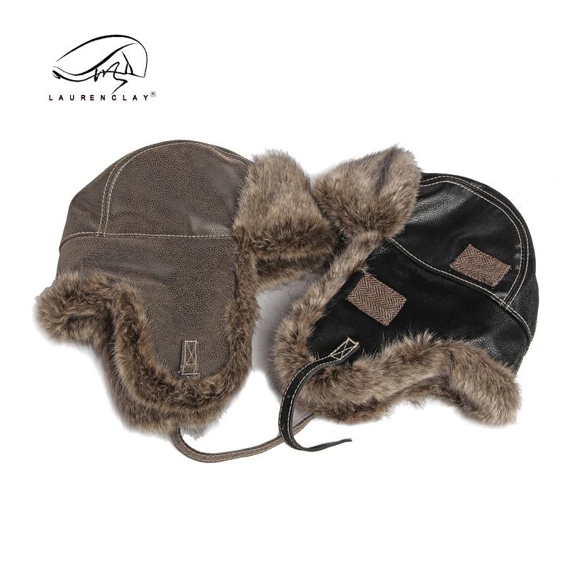 

Hat Men s Winter Ear Protection Warm Leather Outdoor Cycling Locomotive Hat Ear Protection Pilot Hat Women XL(58-60CM) темно-коричневого кольору