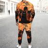 Men Bright Purple Color Block Haunted Castle Bat Print Long Sleeve Sweatshirt Jogger Pants Two Piece Suit
