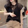 Niche Design Sense Hollow Thin Half-sleeved Women's Sweater, Summer New Style Black Sexy Chic Loose Short-sleeved Top