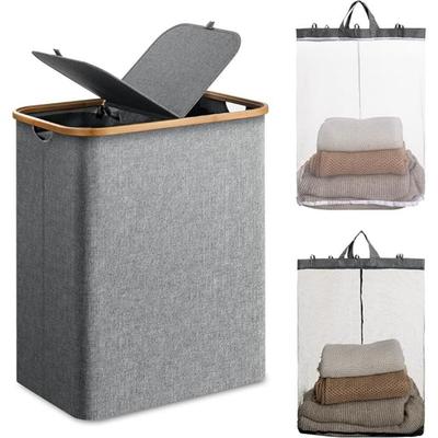 Faltbarer Wäschekorb mit Deckel und Innentasche für Schlafzimmer oder Badezimmer - Großes Fassungsvermögen.