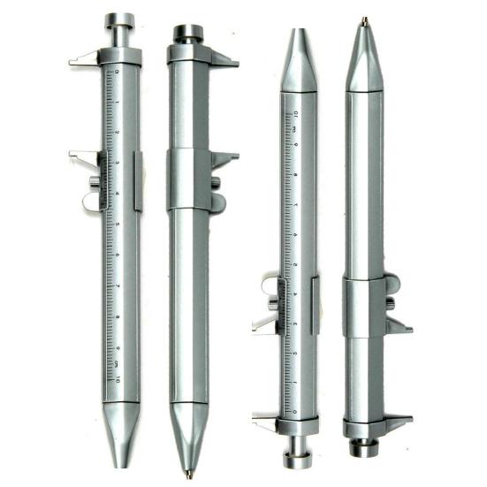 2 Pcs Gel Pens with Vernier Caliper Retractable Ballpoint Pen with 10cm Metric Caliper Ruler Multifunctional Shock-proof Measuring Tool