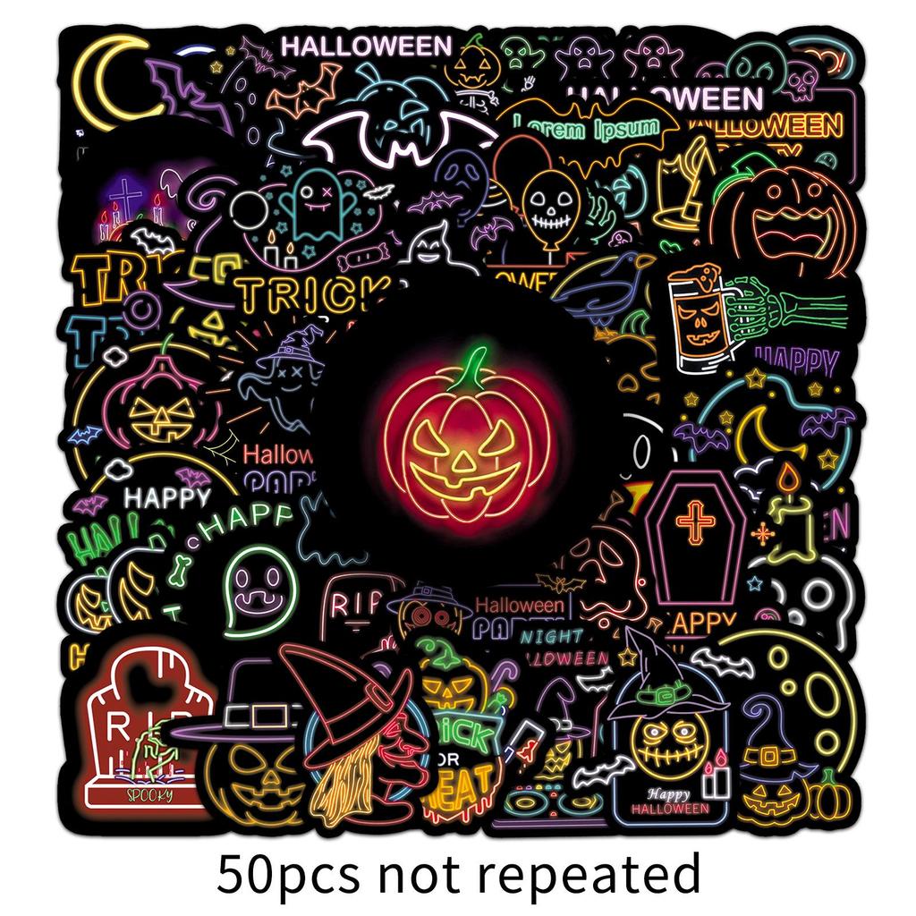 50 Neon Halloween Stickers: Vibrant Festival & Journal Decorations