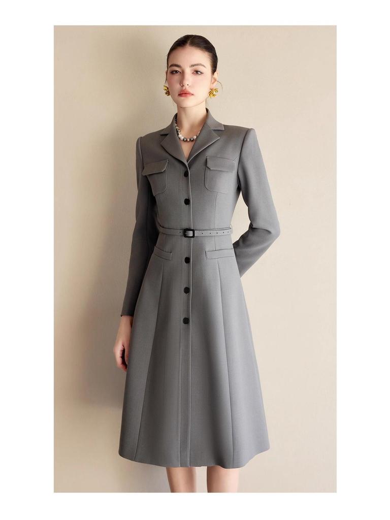 Women's Gray Mid-Length Lapel Dress Suit - Spring Fashion Collection