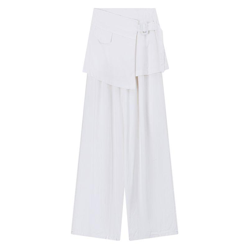 

Kumikumi Design Sense Fake Two-Piece High Waist Casual Pants Women Autumn Niche Versatile Loose Slimming Drape Trousers Small man White S