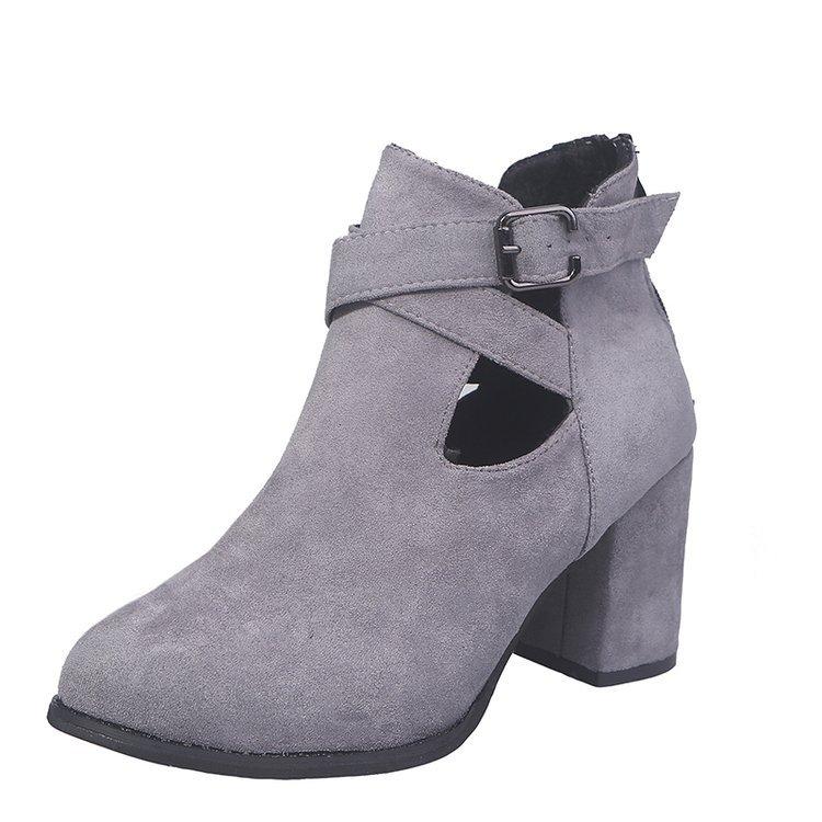 Winter Women's Boots Round Head Zipper Buckle High-heeled Women's Boots Short Boots Women's Shoes Mujer Women's Ankle Shoes